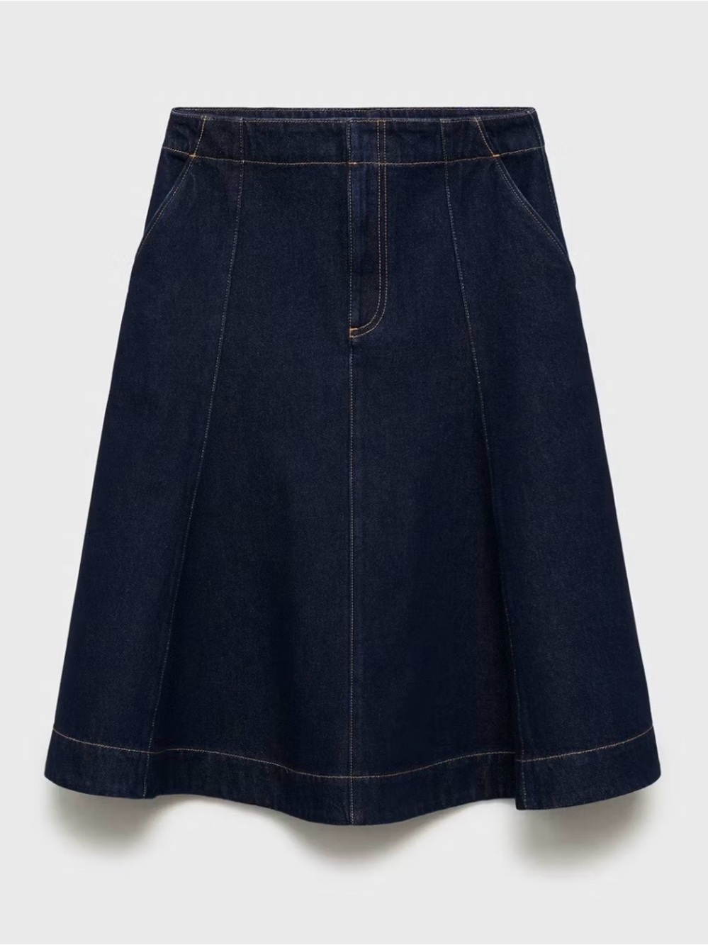 MNG Dark Wash A-Line Denim Midi Skirt 100% Cotton Size Large Minimalist Chic - Picture 2 of 10